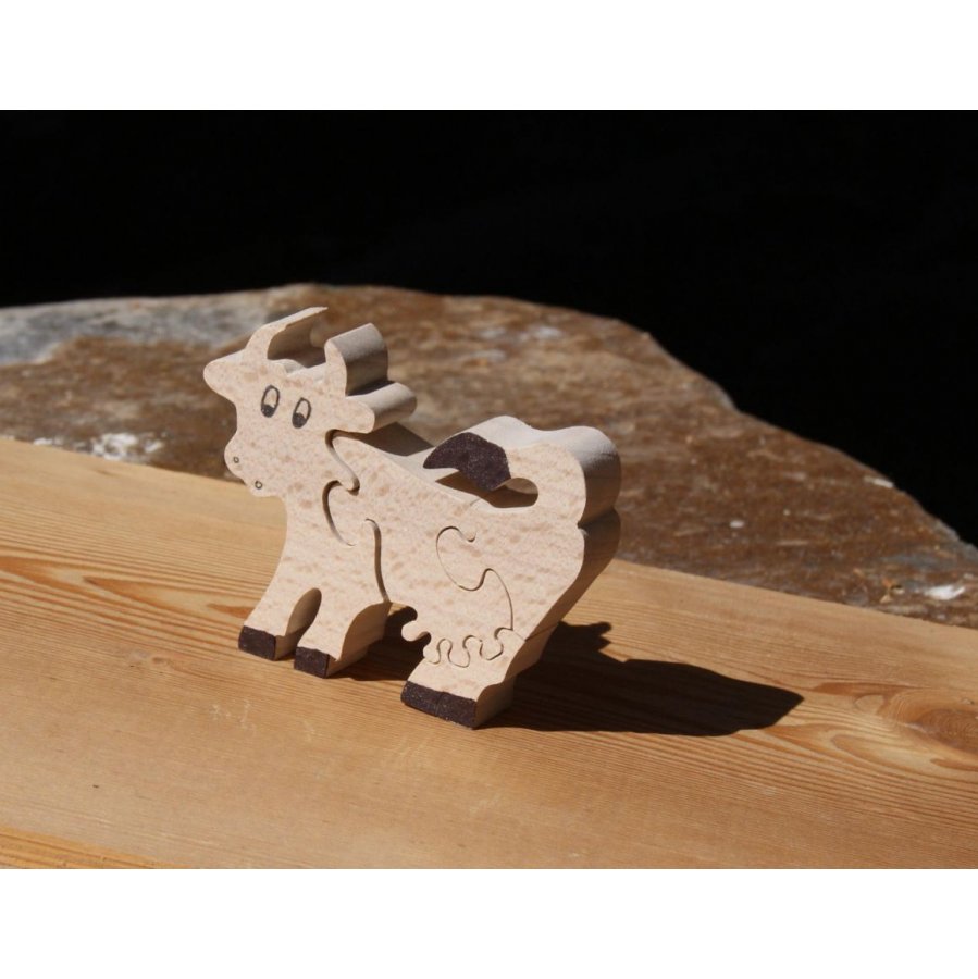 Wooden jigsaw puzzle 4 pieces cow Hetre solid, handmade, farm animals