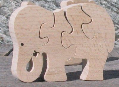 Wooden jigsaw puzzle 4 pieces elephant eating Hetre solid, handmade
