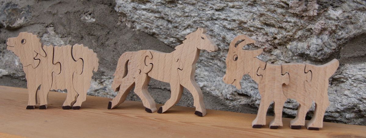 Wooden jigsaw puzzle 4 pieces horse riding Hetre massif fait main, animaux de la ferme