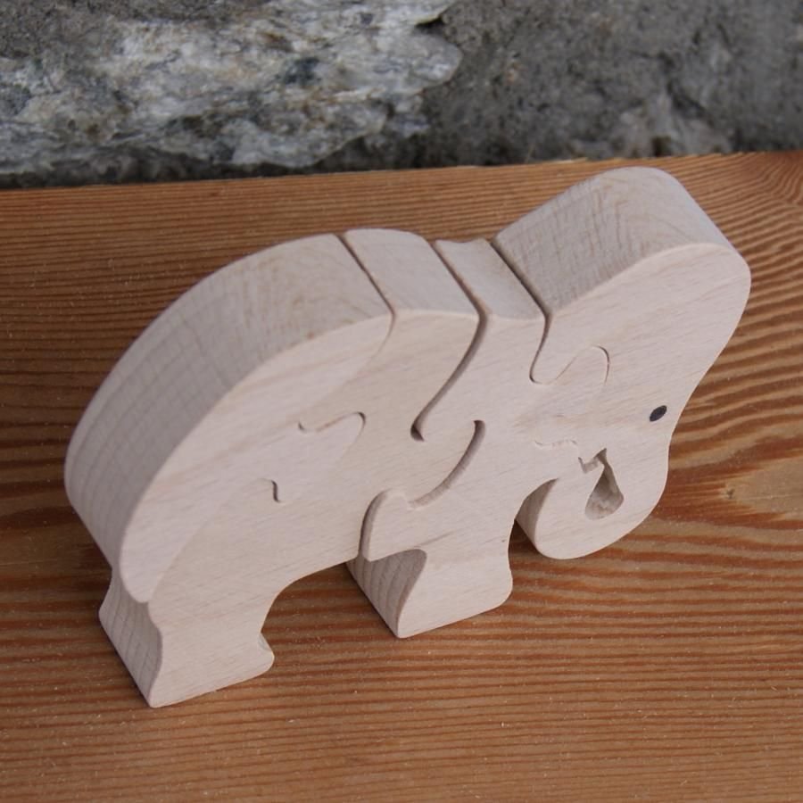 Wooden jigsaw puzzle 4 pieces elephant eating Hetre solid, handmade