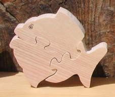 Wooden jigsaw puzzle fish 3 pieces Solid beechwood, handmade