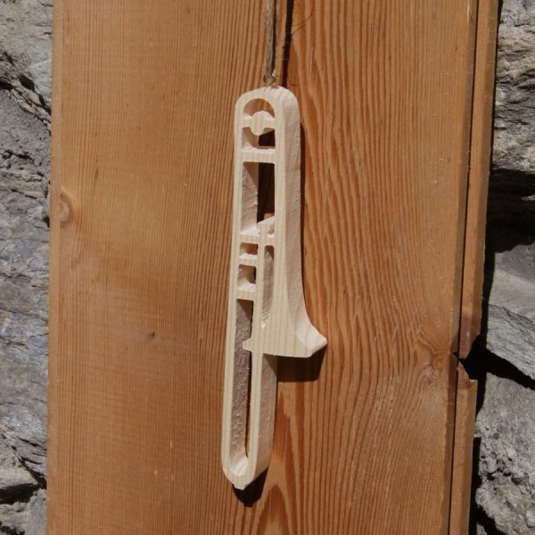trombone en bois ht 20cm d&eacute;coration musicale en bois, cadeau tromboniste, fait main