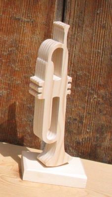 wooden trumpet mounted on a base, music decoration, trumpet player gift, handmade