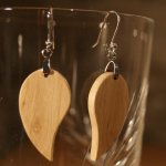 round leaf earrings charm ethical wood jewelry, nature jewelry waxed, handmade