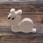 Wooden jigsaw puzzle snail 3 pieces solid beechwood, handmade