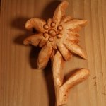 Edelweiss wood, hand carved and waxed cherry wood tone, chalet decoration, lime wood