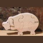 Wooden jigsaw puzzle pig 4 pieces Hetre handmade, farm animals