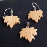 Maple leaf ornament made of Beech wood, handmade earrings and pendant