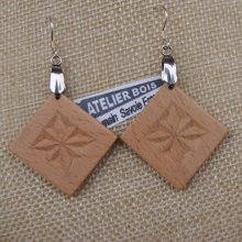 earrings square carved jewelry nature solid wood Hetre handmade