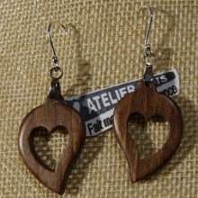 earrings heart wood walnut waxed, wedding wood, valentine's day, handmade