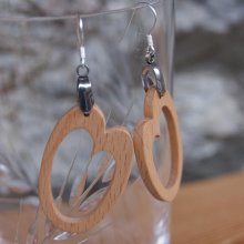 oval beech wood earring handmade wooden jewel, geometric shape