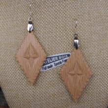 earrings diamond carved jewelry nature solid beech wood handmade