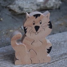 Wooden puzzle 3 pieces cat, Hetre kitten, handmade