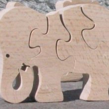 Wooden jigsaw puzzle 4 pieces elephant eating Hetre solid, handmade