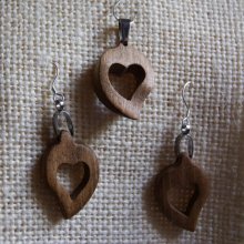 Walnut heart set, earrings and pendant, wood wedding gift, valentine's day, handmade