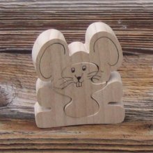 Wooden jigsaw puzzle 3 pieces mouse beetle handcrafted