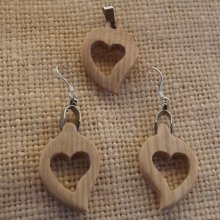 Ash wood heart set, earrings and pendant gift wood wedding, nature valentine's day