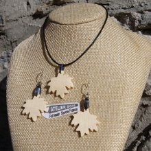 Maple leaf set, handmade maple wood earrings and pendant