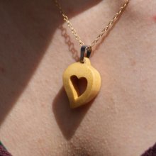 pendant wood wedding jewelery and nature cut heart, cherry wood, handmade, valentine's day gift idea, wood wedding