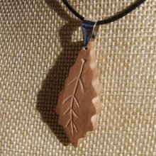 oak leaf pendant made of waxed walnut wood ethical jewel, handmade
