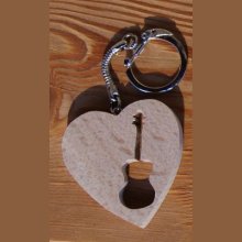 heart and guitar key ring, handmade solid wood original gift guitarist, musician music