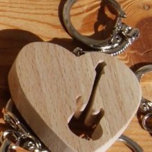heart and electric or bass guitar keychain, personalized handmade guitarist gift