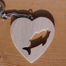 heart and fish keychain original and useful gift for a fisherman, handmade solid wood