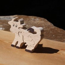 Wooden jigsaw puzzle 4 pieces cow Hetre solid, handmade, farm animals